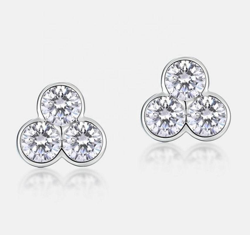 S925 Boucles d'oreilles en argent de trois pierres avec placage au rhodium pour femmes et filles