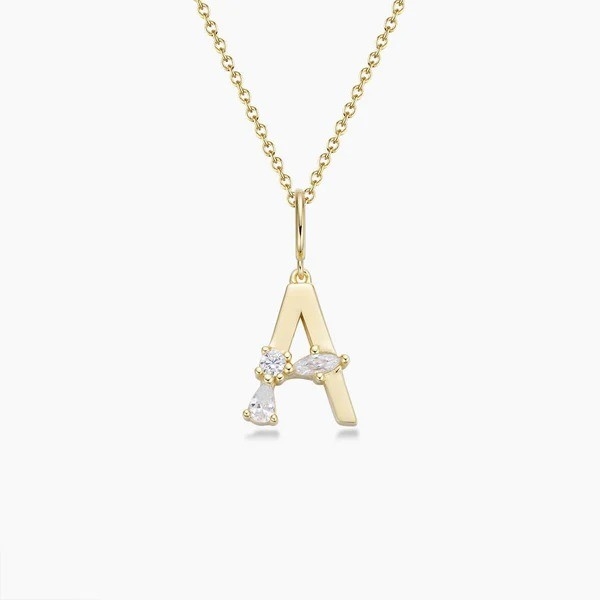 Pendices à lettres en argent CZ 925 en argent sterling en 18K plaqué en or pour bijoux de mode