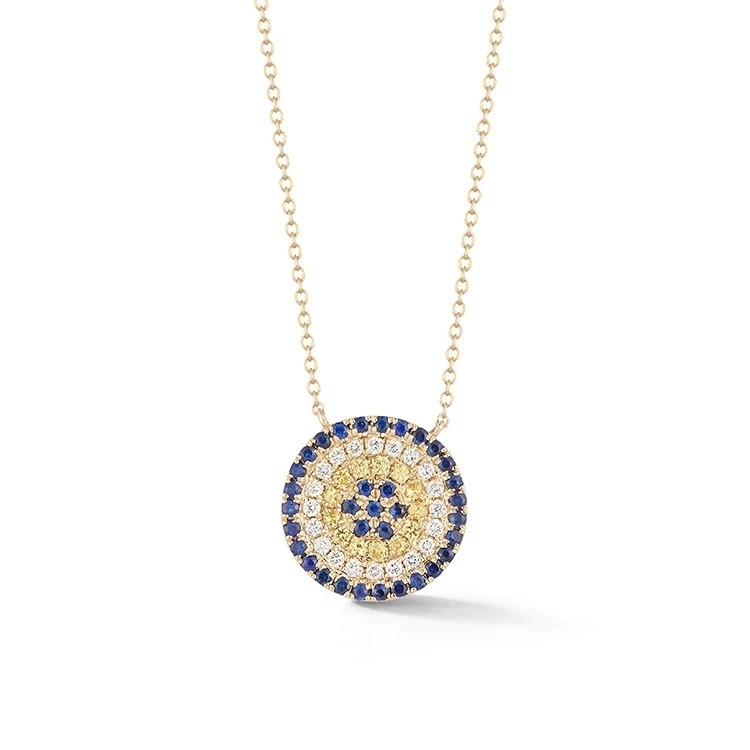 Collier bleu et blanc CZ en forme de cercle en argent sterling 925