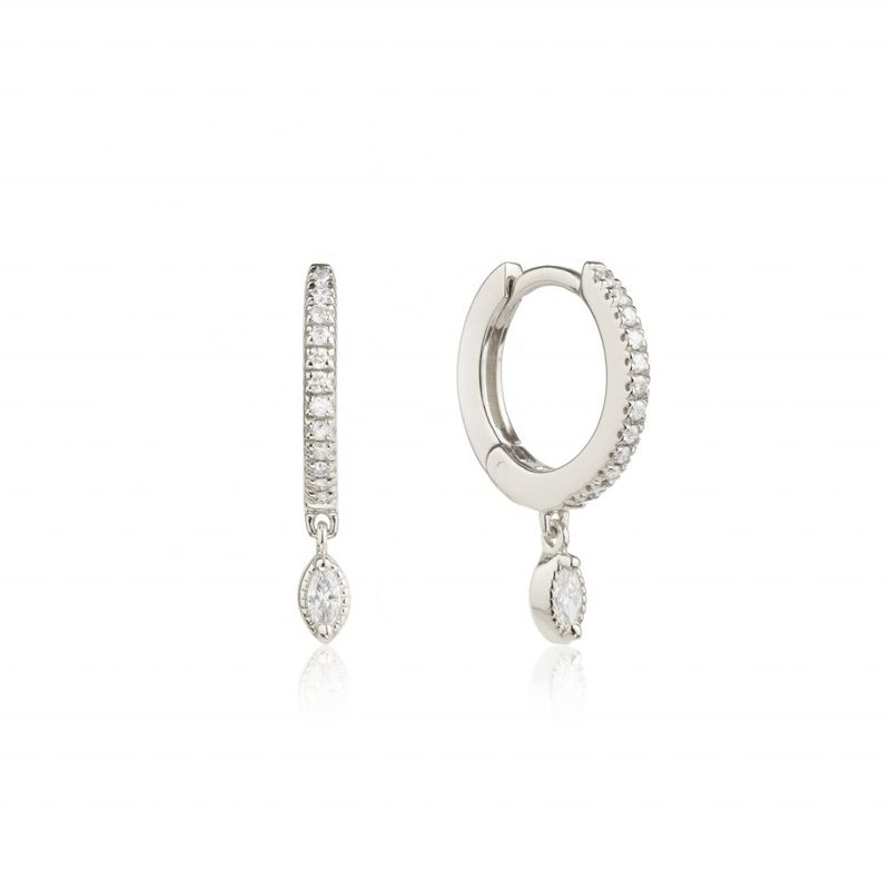Boucles d'oreilles en guillemets de 925 Sterling Silver Marquise Cut Zircon pour les fiançailles avec un diamètre de 12 mm et une épaisseur de 2 mm