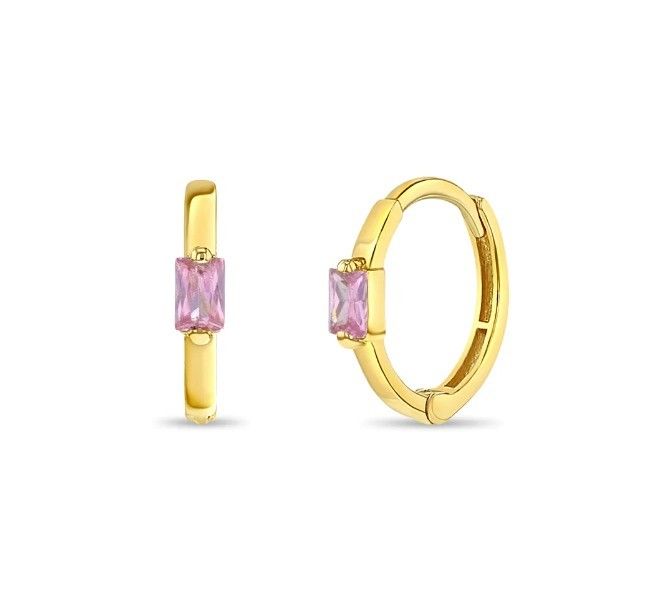 14K plaqué en or 10mm Baguette Coupe Rose Cube Zircon Boucle d'oreille pour enfants avec 50PRS MOQ
