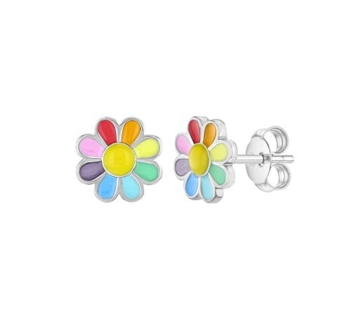 925 Sterling Silver Enamel Colorié Princesse Délicate Boucle d'oreille de fleur pour les cadeaux de filles