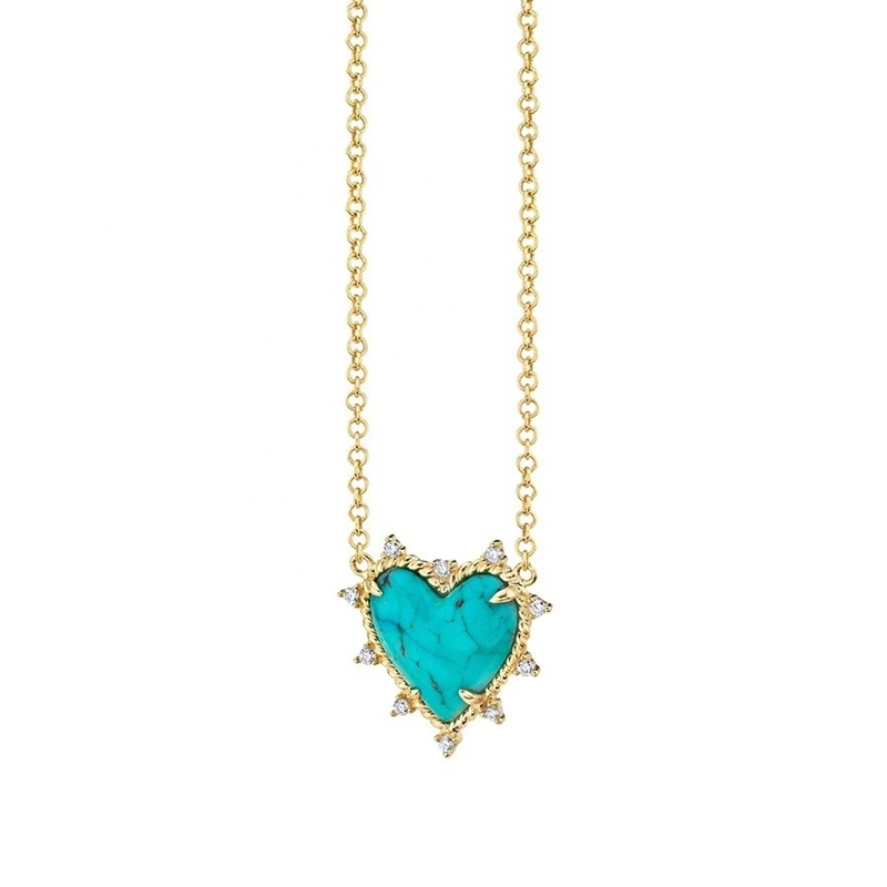 Chaîne en argent sterling 925 bijoux diamant et cœur turquoise