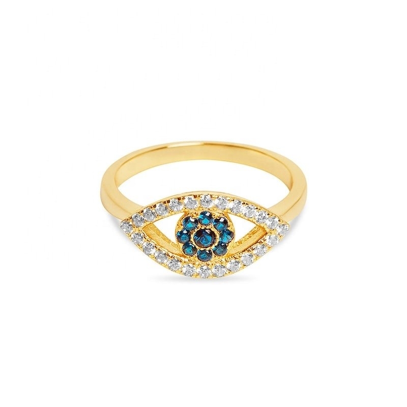 Taille personnalisée 925 Sterling Silver Cutout Pave Inlaid Eye Ring avec plaque d'or 18K