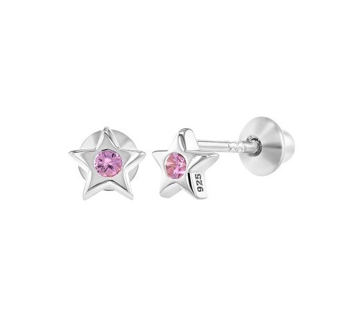 Autres occasions Petite étoile rose cube Zircon Bébé filles enrouler en arrière Stud 925 Sterling Boucles d'oreilles en argent