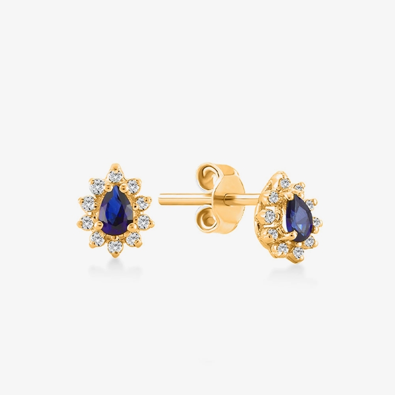 Des boucles d'oreilles de saphir et de zircon blanc pour les fiançailles.