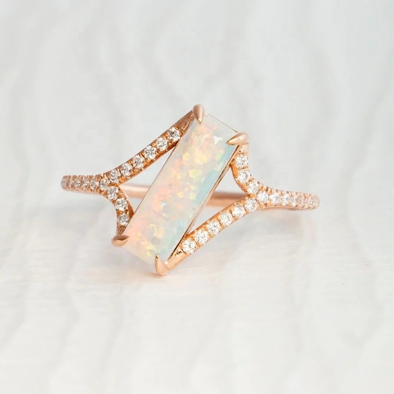 Baguette coupée Opal Snow Track Ring Taille 4 Taille 10 925 Argent Sterling