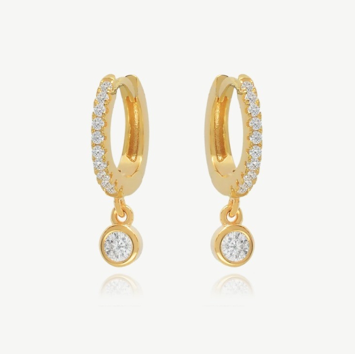 18K plaqué en or S925 argent Mini Huggies Single Bezel Hoops pierre Boucles d'oreilles pour femmes