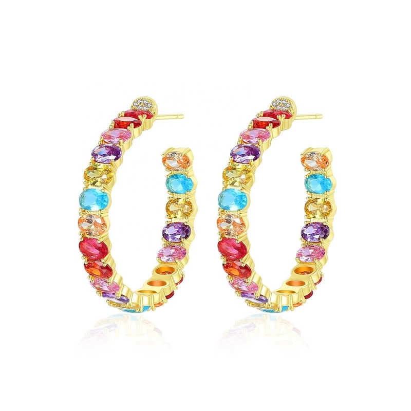 Boucles d'oreilles brésiliennes en or 18K coupe ovale en laiton boucles d'oreilles