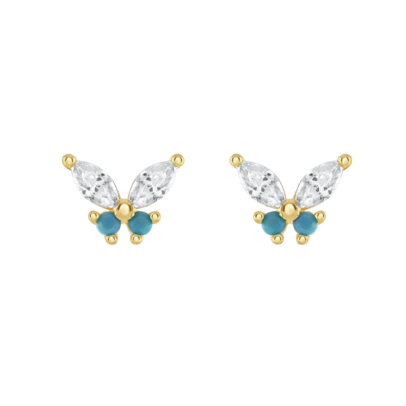 18K or Marquise coupé Turquoise CZ 925 Sterling Argent Papillon Stud Boucles d'oreilles pour femmes