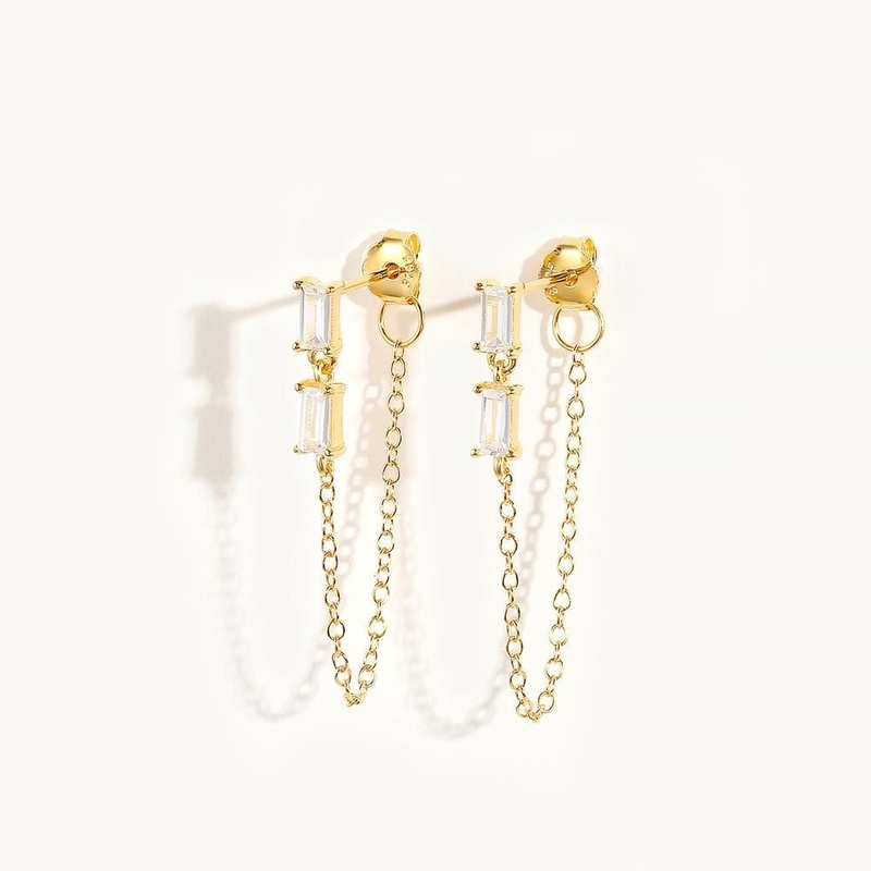 Ventes Baguette Cubique Zircon Threader Stud Boucle d'oreille bijoux 925 argent sterling pour les femmes