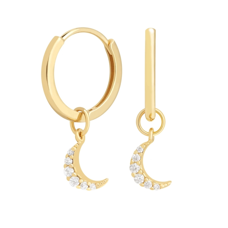 Boucles d'oreilles Dangle Moon Hoop 925 argent pour femmes or brésilien plaqué 18K bijoux personnalisés