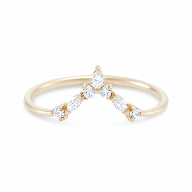 Anneaux d'empilement en forme de V avec un cercle et un marquise blanc CZ en argent sterling 925