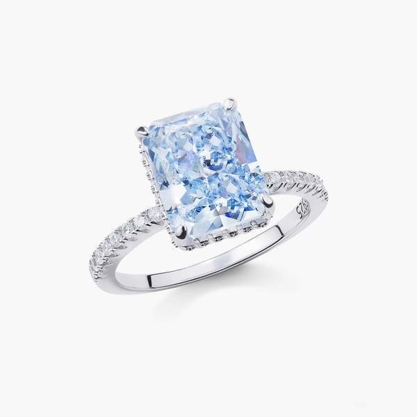 Baguette argentée Diamant bleu 5A coupé sur glace CZ Bague de fiançailles pour femmes 925 Sterling Silver