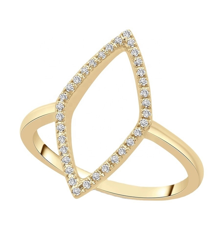Engagement Blanc CZ Rhombus Déclaration Anneau Or 925 Sterling Argent bijoux pour femmes