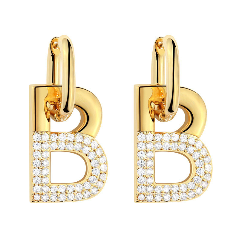 Accessoires pour femmes B Boucle d'oreille en laiton avec lettre initiale personnalisée et plaqué or