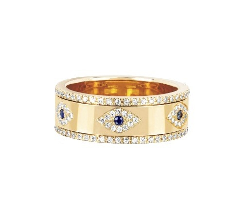 Bleu Saphir Blanc CZ Eye Femmes Eternité Band Brass Eternité Ringe Pour Femmes