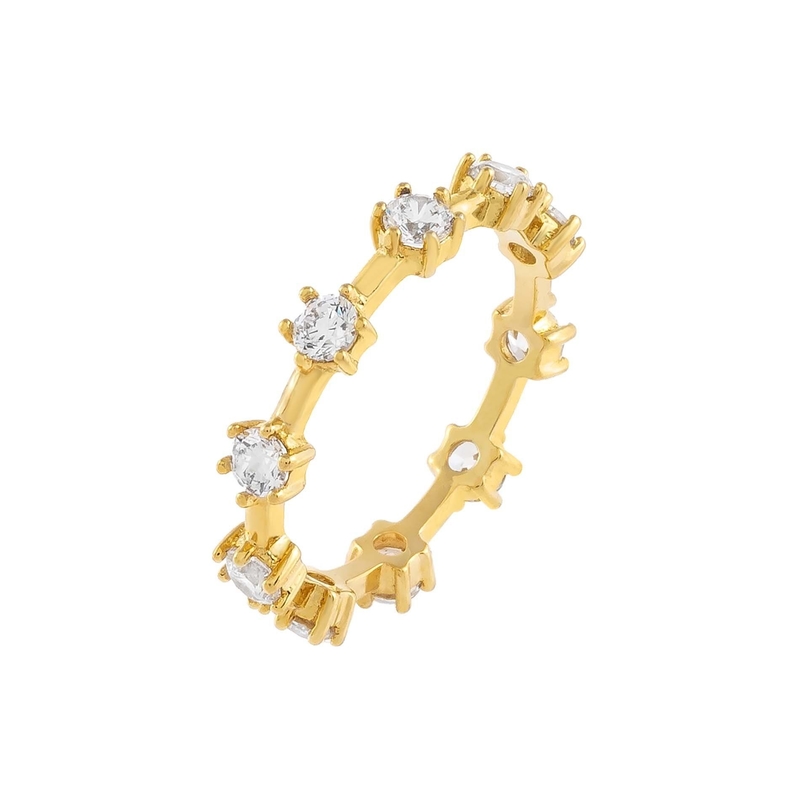 925 Sterling Silver Simply 18K Gold Vermeil Prong Setting Eternity Band Anneaux pour femmes minces