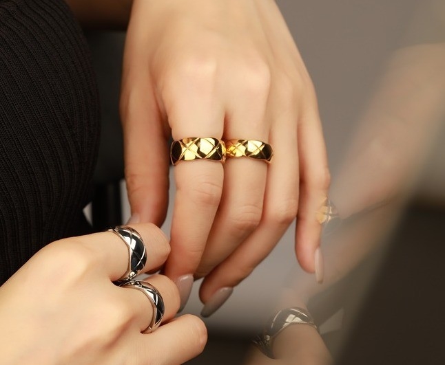 Ancienne 18K or couple queue femme 925 argent sterling alliance de mariage milieu anneau