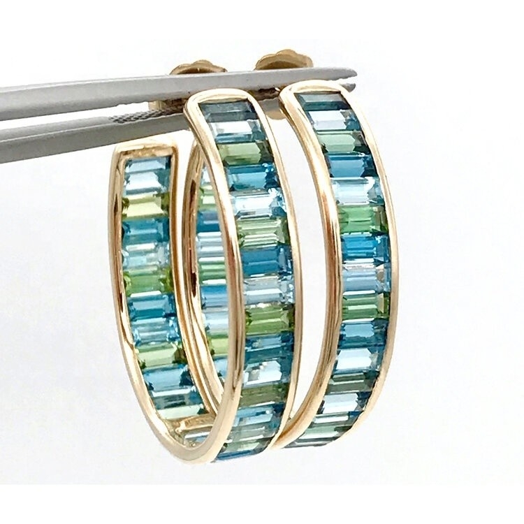 Joaillerie Matériau principal Baguette argentée Topaz bleu et vert Boucles pour style classique