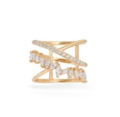 Déclaration de parti Pièce argent sterling Rhodium plaqué Zig Zag Bague en diamant pour femmes