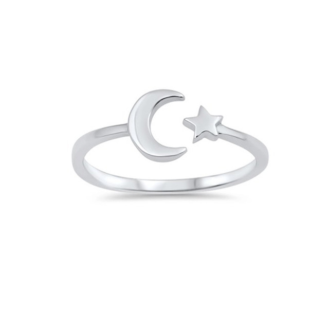 925 Sterling Silver High Polish Simple Open Moon Star Ring Parfait pour n'importe quelle occasion