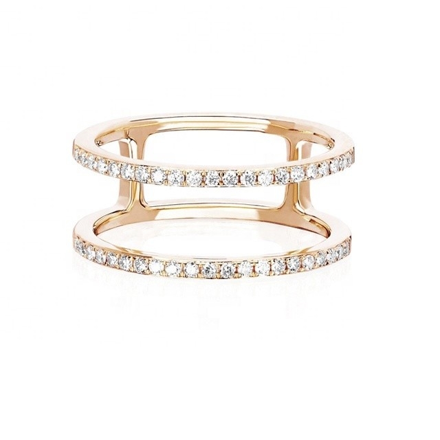 Blanc CZ Double rangée Anneaux empilables Or 18K Plaqué Vrai 925 Sterling Argent Cristal Cube Zircon bijoux