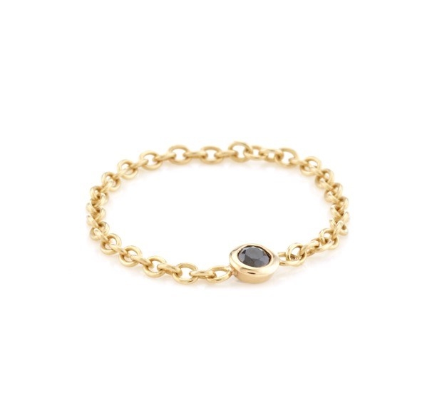 Taille de pierre de 3 mm Populaire plaqué en or 925 Silver Bezel Setting Noir CZ Chaîne d'anneau
