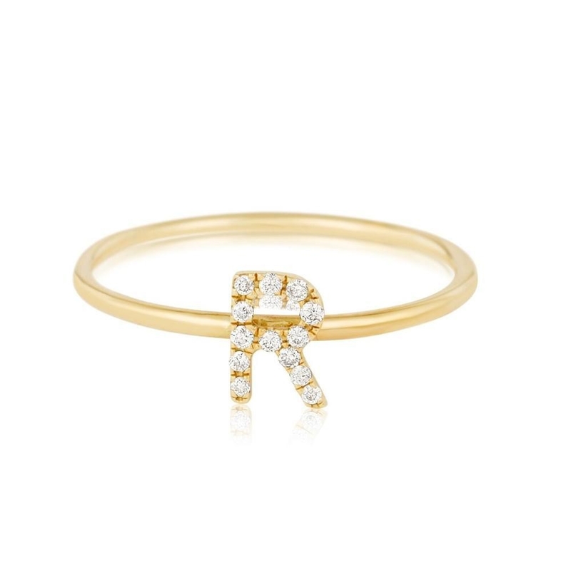 bijoux en argent personnalisé 18K plaqué en or empilage initial CZ Anneaux minces pour femmes