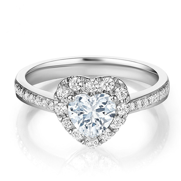 En cuivre, en forme de cœur, clair, CZ 925 argent sterling, bague éternité