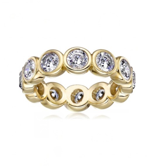Classique Ins 18K plaqué or Bezel Setting CZ Eternity Band 925 Sterling Anneaux en argent
