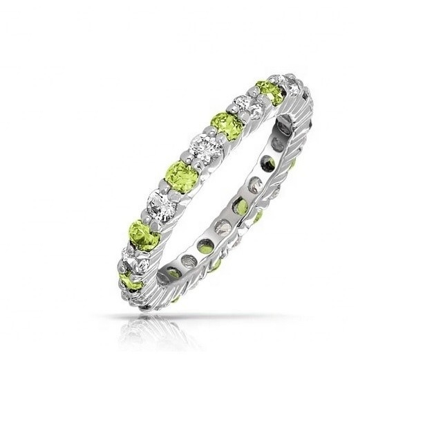 925 Silver Eternity Band Ring avec placage en or rose et pierre de naissance