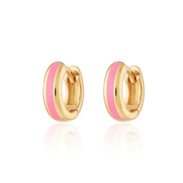 925 Logo personnalisé 18K or plaqué émail rose Boucles d'oreilles Huggie Pour le look chic des femmes