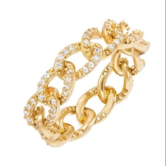 925 Sterling Silver Eternity Link Chain Band Femmes Anneaux de style cubain classique avec ZIRCON