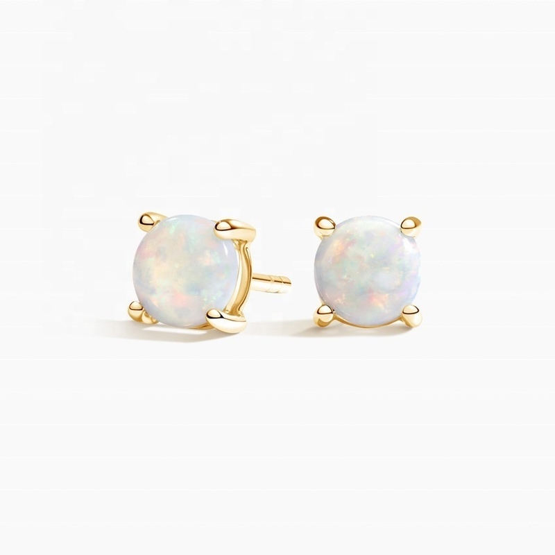 Or 18K 6MM Solitaire Boucles d'oreilles Opal Stud Pour les femmes et les filles bijoux de qualité