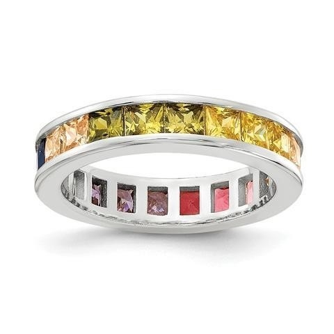 Couleur Cube Zircon Eternité bague de mariage pour les femmes 925 argent