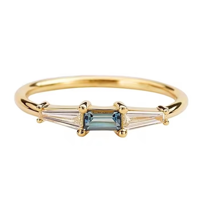 Nouveaux arrivants Trois pierres CZ Anneaux Blanc CZ Et Tanzanite Vrai S925 Argent Joaillerie fine 14K 18K plaqué en or Pour les femmes