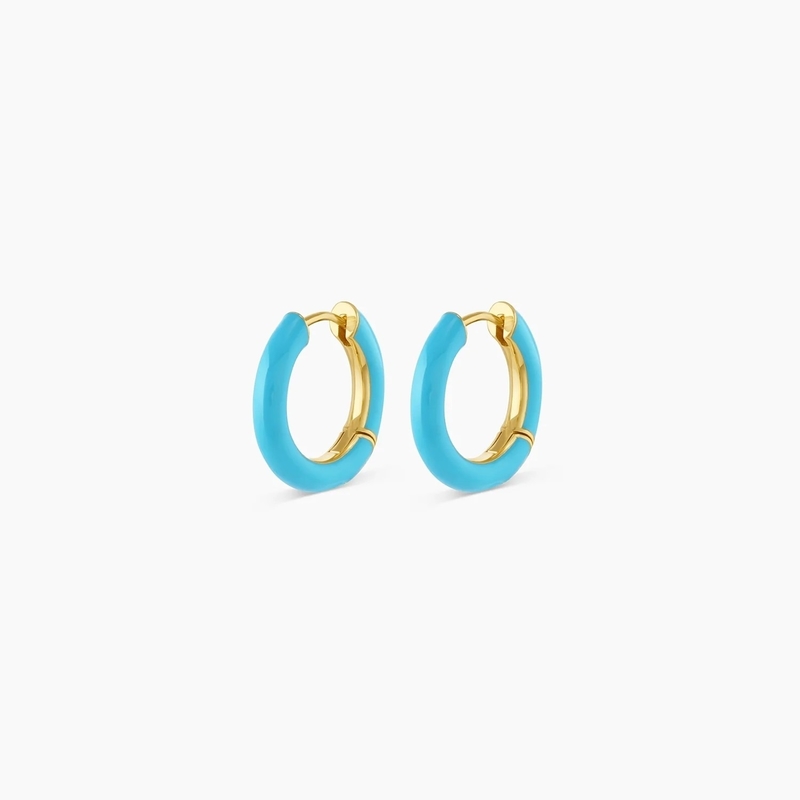Logo personnalisé Chunky 18K Hoop doré Turquoise couleur émail 925 Sterling Silver Huggies Boucles d'oreilles