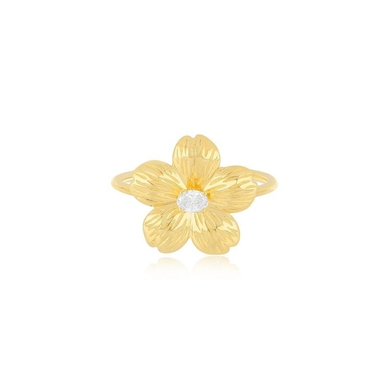 Forever Flower 18K Ovale oré CZ Bague pour femme en 925 Sterling bijoux en argent