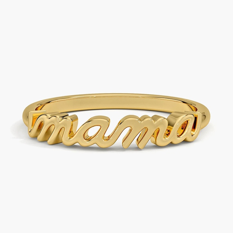Classic 925 Sterling Silver 14K Gold Anneaux pour femmes MAMA hautement polie dans un design minimaliste