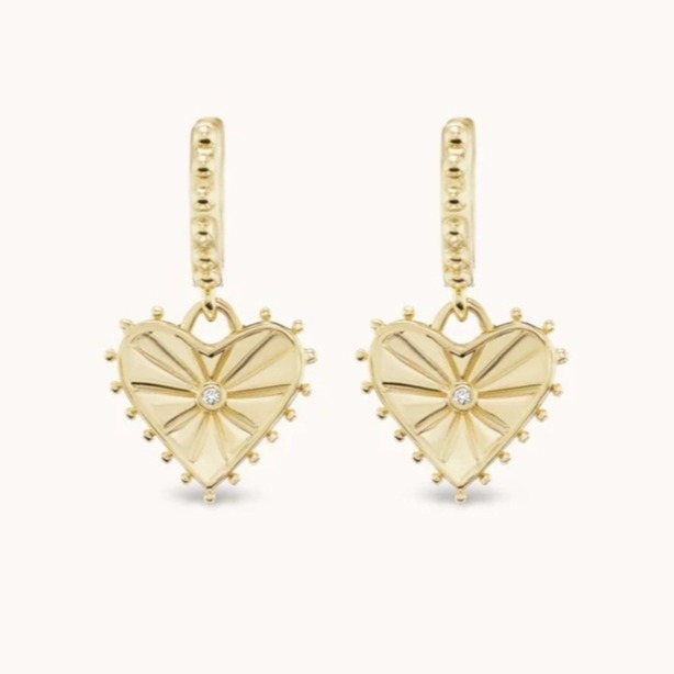 14K plaqué en or Dangle Drop Heart Huggies Boucles d'oreilles pour femmes sont 925 Sterling Silver
