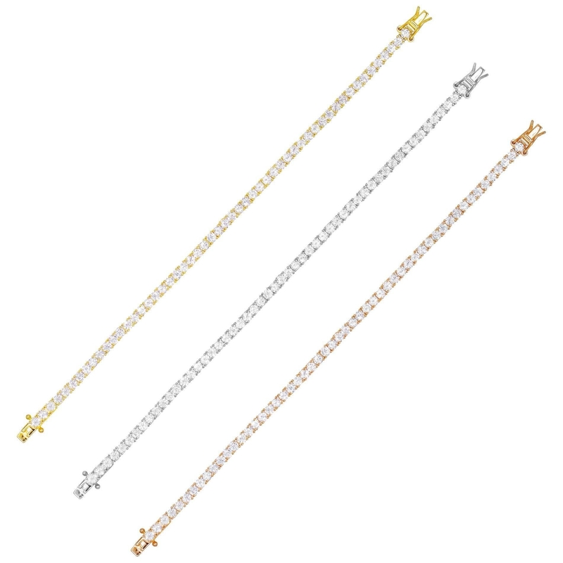 Article chaud 925 argent sterling plaqué en or 3 mm de zirconium cube bracelet de tennis pour femmes