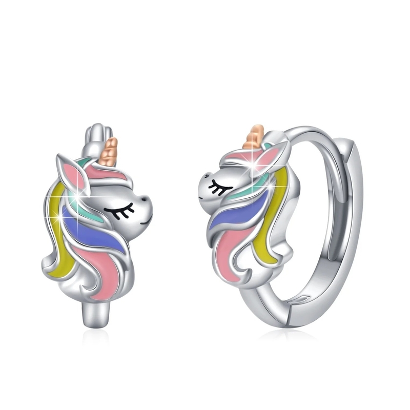 Unicorn enduit de rhodium Colorier émail Huggies Boucles d'oreilles pour adolescents bijoux de mode