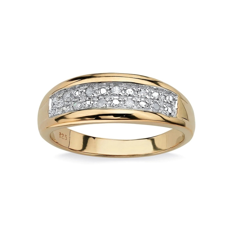 Ensemble de bague de mariage en argent / laiton pour hommes en diamant en or 18 carats plaqué avec des diamants pavés