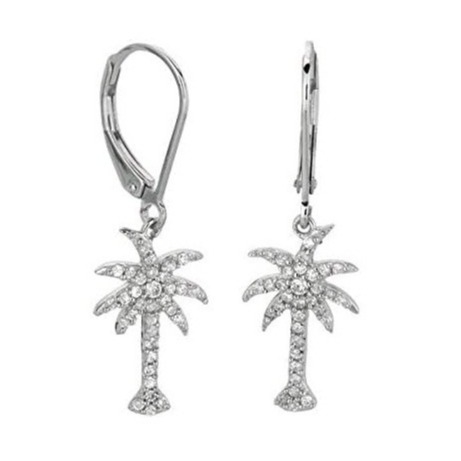 Des boucles d'oreilles en argent sterling 925 pour femmes avec dessin de palmier et zircon blanc CZ diamant