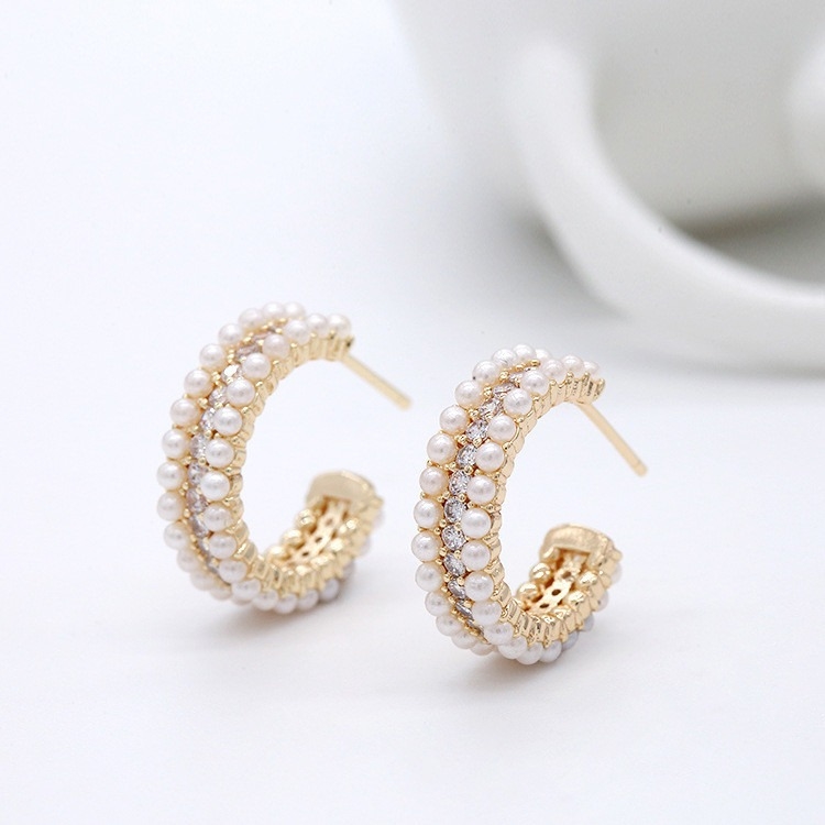 Accessoires pour femmes Boucles d'oreilles en argent sterling 925 avec mère de perle claire CZ