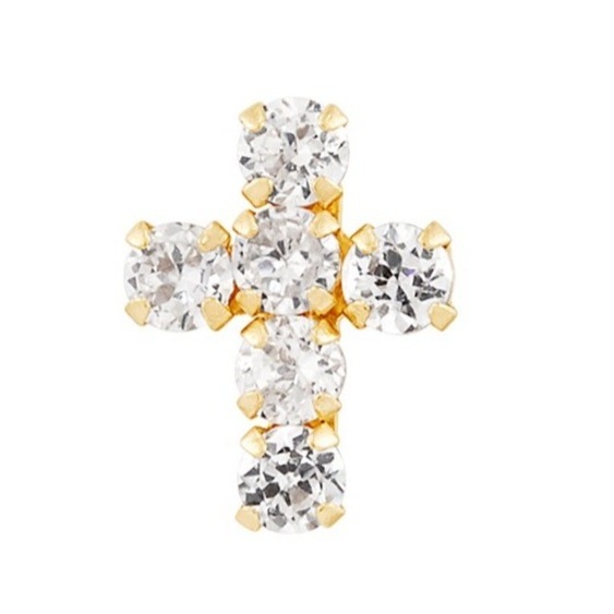 925 Sterling Silver Blanc Cube Zirconia Croix Bouton Boucles d'oreilles avec 18K or