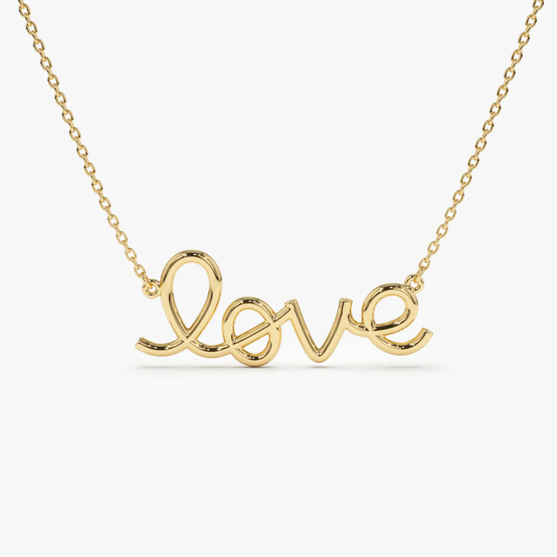 Collier d'amour en argent solide 925 14K plaqué en or Collier d'amour en argent solide 14K Collier d'amour en argent solide 925 Collier d'amour en or pour femmes Cadeau de la Saint-Valentin