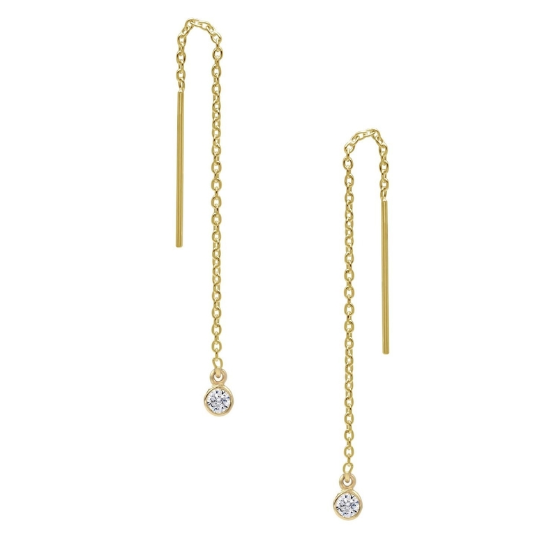 925 Sterling Silver Simply 18K plaqué or Boucle d'oreille à chaîne de la femme