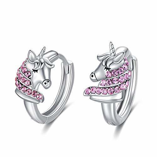 Boucles d'oreilles créoles licorne en argent sterling 925 de 16 mm avec CZ rose pour enfants